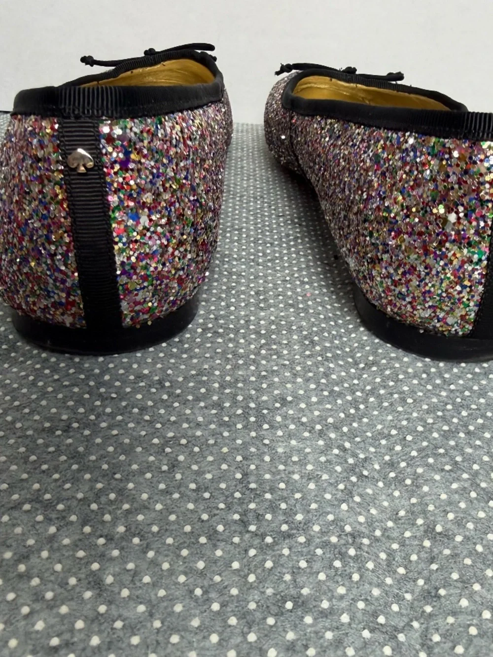 Sparkly Multicolor Glitter Ballet Flats with Bow – Women's Size 11